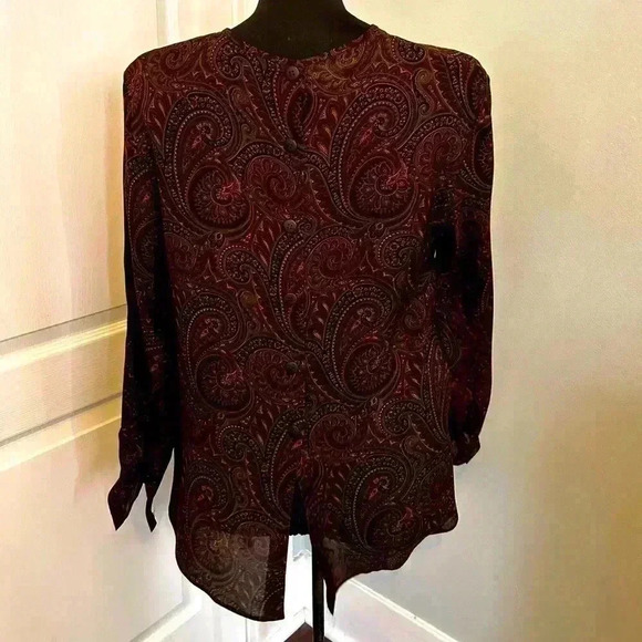 Ciao Sport Vintage Womens 8 Silk Brown Paisley‎ Scarf Long Sleeve Button Blouse - Picture 6 of 14